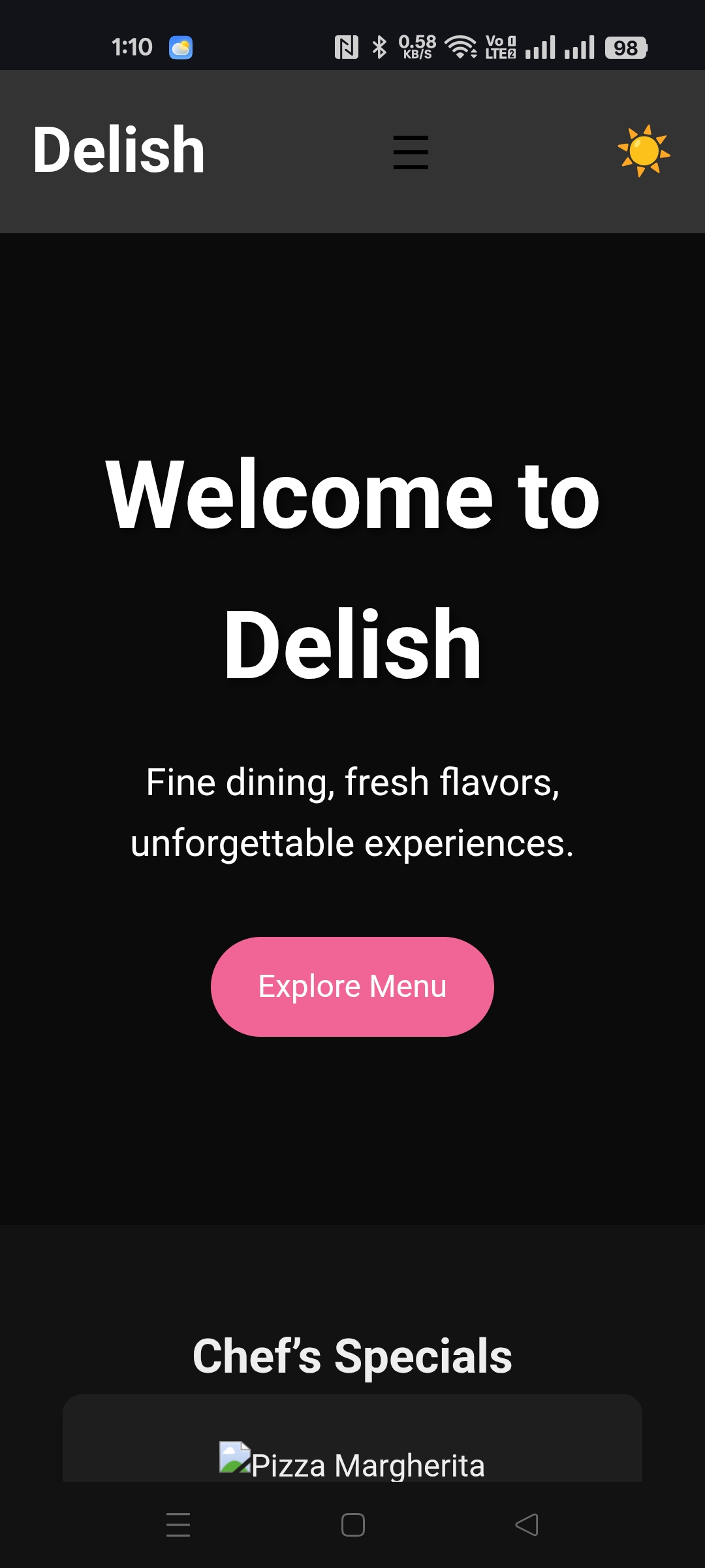 Delish Restaurant Website